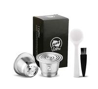 i Cafilas Lot de 2 capsules de café rechargeables réutilisables pour machines Nespresso avec 1 cuillère en plastique et 1 brosse de nettoyage