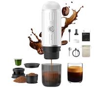 i Cafilas tragbare elektrische Espressomaschine 12 V Voyage Espresso Machine mini cafetière pour aller camping espressomaschine, compatibel mit gemahlenem Kaffee & NS-Kapsel (Blanc)