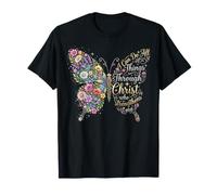 I Can Do All Things Through Christ Floral Butterfly Faith T-Shirt