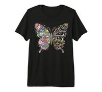 I Can Do All Things Through Christ Floral Butterfly Faith T-Shirt Haut de Gamme