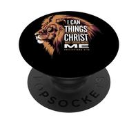 I Can Do All Things Through Christ Philippiens 4 13 Foi Lion PopSockets PopGrip Adhésif