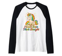 I Can't Even Think Straight Cute Rainbow Unicorn Pride Graph Manche Raglan