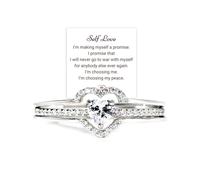 I Choose Me Lot de 2 bagues en forme de cœur superposées pour femme S925 pour vous rappeler que l'amour de soi est le meilleur type d'amour, bague encouragée inspirante pour elle, Cuivre, Aucune