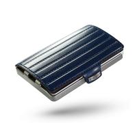 I-CLIP Portefeuille fin original - En cuir avec pince à billets - Mini portefeuille pour cartes et billets - Cuir de selle bleu avec cadre argenté