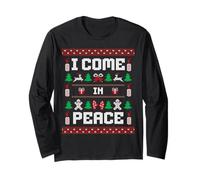 I Come in Peace Couple Matching Ugly Christmas Sweater Manche Longue