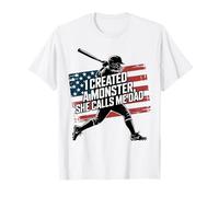 I Created a Monster Girl Softball Sports Dad American Flag T-Shirt