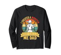 I Created A Monster She Calls Me Dad Baseball Vintage Manche Longue
