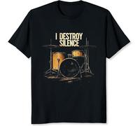 I Destroy Silence Drummer Band T-Shirt for Men Classic Rock Metal Band Graphic Tee Vintage Drummer Gift for Music Lovers Manches Courtes(X-Large)