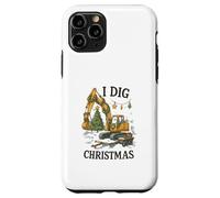 I Dig Christmas Excavator Tree Lights Construction Holiday Coque pour iPhone 11 Pro