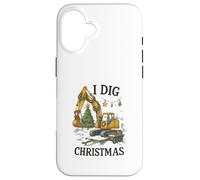 I Dig Christmas Excavator Tree Lights Construction Holiday Coque pour iPhone 16