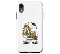 I Dig Christmas Excavator Tree Lights Construction Holiday Coque pour iPhone XR