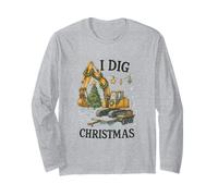 I Dig Christmas Excavator Tree Lights Construction Holiday Manche Longue
