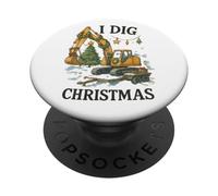 I Dig Christmas Excavator Tree Lights Construction Holiday PopSockets PopGrip Adhésif