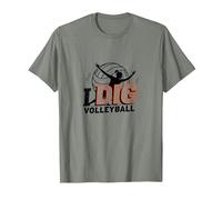 I Dig Volleyball : Silhouette de Joueur énergique T-Shirt, Homme, Vert Kaki chiné, M