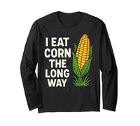 I Eat Corn The Long Way Funny Vegetable Retro Manche Longue