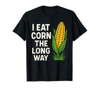 I Eat Corn The Long Way Funny Vegetable Retro T-Shirt
