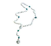 I G J CHAPELET CHRÉTIEN EN PIERRE DURE AULITE BLANCHE ET PERLES PATER EN AGATE VERTE - BIJOUX ARTISANAUX EN ITALIE