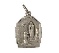I G J MÉDAILLE DE NOTRE-DAME DE LOURDES (SAINTE BERNADETTE À LA GROTTE) - FABRIQUÉ DANS UN STYLE ANCIEN - 100% MADE IN ITALY
