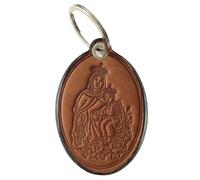 I G J NOTRE-DAME DU MONT-CARMEL (BIENHEUREUSE VIERGE MARIE DU CARMEL) ET SACRÉ-CŒUR DE JÉSUS - PORTE-CLÉS « SCAPULAIRE » EN CUIR, FABRIQUÉ À LA MAIN EN ITALIE