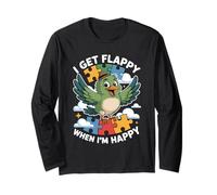 I Get Flappy When I'm Happy Cute Autism Awareness Bird Manche Longue