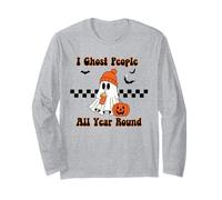 I Ghost People All Year Funny Halloween Spice Latte Pumpkin Manche Longue