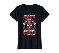 I Hate Being Sexy But Im A Chubby Bearded Man I Can't Help it T-Shirt Graphique avec Valeur, Femme, Noir, L