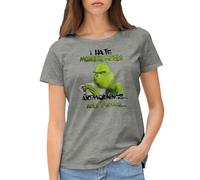 I Hate Morning People and Mornings and People Grinch T-Shirt Femme Gris Size M