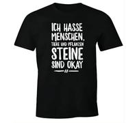 I Hate People Animals and Plants Stones are Okay Saying T-Shirt Black XL