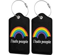 I Hate People Étiquettes de bagage pour voyage en cuir PU Étiquette de bagage Accessoires Couverture de confidentialité Étiquette d'identification avec boucle en acier inoxydable pour sac de voyage