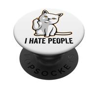 I Hate People Flipping Off Cat Giving The Finger Ew People PopSockets PopGrip Adhésif