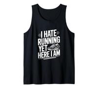 I Hate Running Yet Here I Am Funny Fitness Humour Débardeur