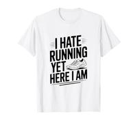 I Hate Running Yet Here I Am Funny Fitness Humour T-Shirt
