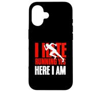 I Hate Running Yet Here I Am Funny Running Citation Sport Coque pour iPhone 16