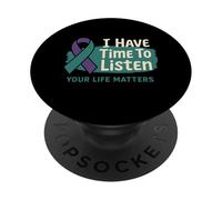 I Have Time to Listen Ruban Turquoise Violet Prévention PopSockets PopGrip Adhésif