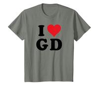 I Heart GD Initials I Love G.D. Prénom et nom de Famille G D T-Shirt, Enfant, Vert Kaki chiné, 4 Ans
