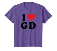 I Heart GD Initials I Love G.D. Prénom et nom de Famille G D T-Shirt, Enfant, Violet Chiné, 8 Ans