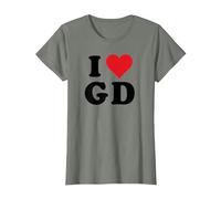 I Heart GD Initials I Love G.D. Prénom et nom de Famille G D T-Shirt, Femme, Vert Kaki chiné, S