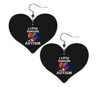 I Heart Someone With Autisme Boucles d'oreilles en cuir pour femmes Dangle Boucle d'oreille Drop Heart Pendentif avec crochet Cadeaux pour fille adulte