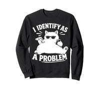 I Identify As A Problem Funny Cat with Pizza Sarcastic Humour Sweatshirt