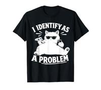 I Identify As A Problem Funny Cat with Pizza Sarcastic Humour T-Shirt Graphique avec Valeur