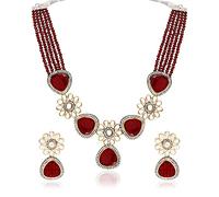 I Jewels Parure de bijoux pour femme avec collier de perles en onyx plaqué or et pierre de style Bollywood Kundan, Free Size