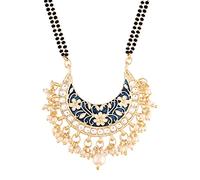 I Jewels Pendentif traditionnel Meena plaqué or 18 carats avec perle de travail et chaîne de perles noires Mangalsutra pour femme (D083-1), Plaqué or