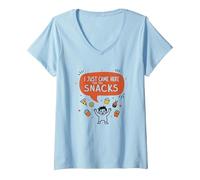 I Just Came Here for The Snacks Funny Food Lover T-Shirt avec Col en V, Femme, Bleu Céleste, XL