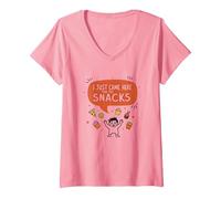 I Just Came Here for The Snacks Funny Food Lover T-Shirt avec Col en V, Femme, Rose, XXL