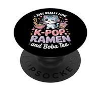 I Just Love K-Pop Ramen and Boba Tea Cute Cat Graphic PopSockets PopGrip Adhésif
