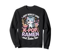 I Just Love K-Pop Ramen and Boba Tea Cute Cat Graphic Sweatshirt