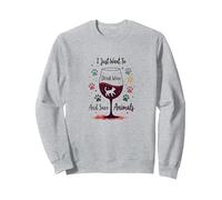 I Just Want to Drink Wine and Save Animals Amoureux des Animaux Sweatshirt, Unisexe pour Adultes, Gris Chiné, M