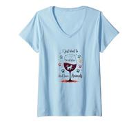 I Just Want to Drink Wine and Save Animals Amoureux des Animaux T-Shirt avec Col en V, Femme, Bleu Céleste, S