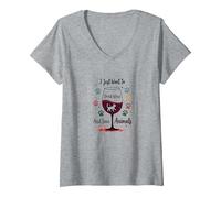I Just Want to Drink Wine and Save Animals Amoureux des Animaux T-Shirt avec Col en V, Femme, Gris Chiné, S