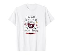 I Just Want to Drink Wine and Save Animals Amoureux des Animaux T-Shirt, Homme, Blanc, M